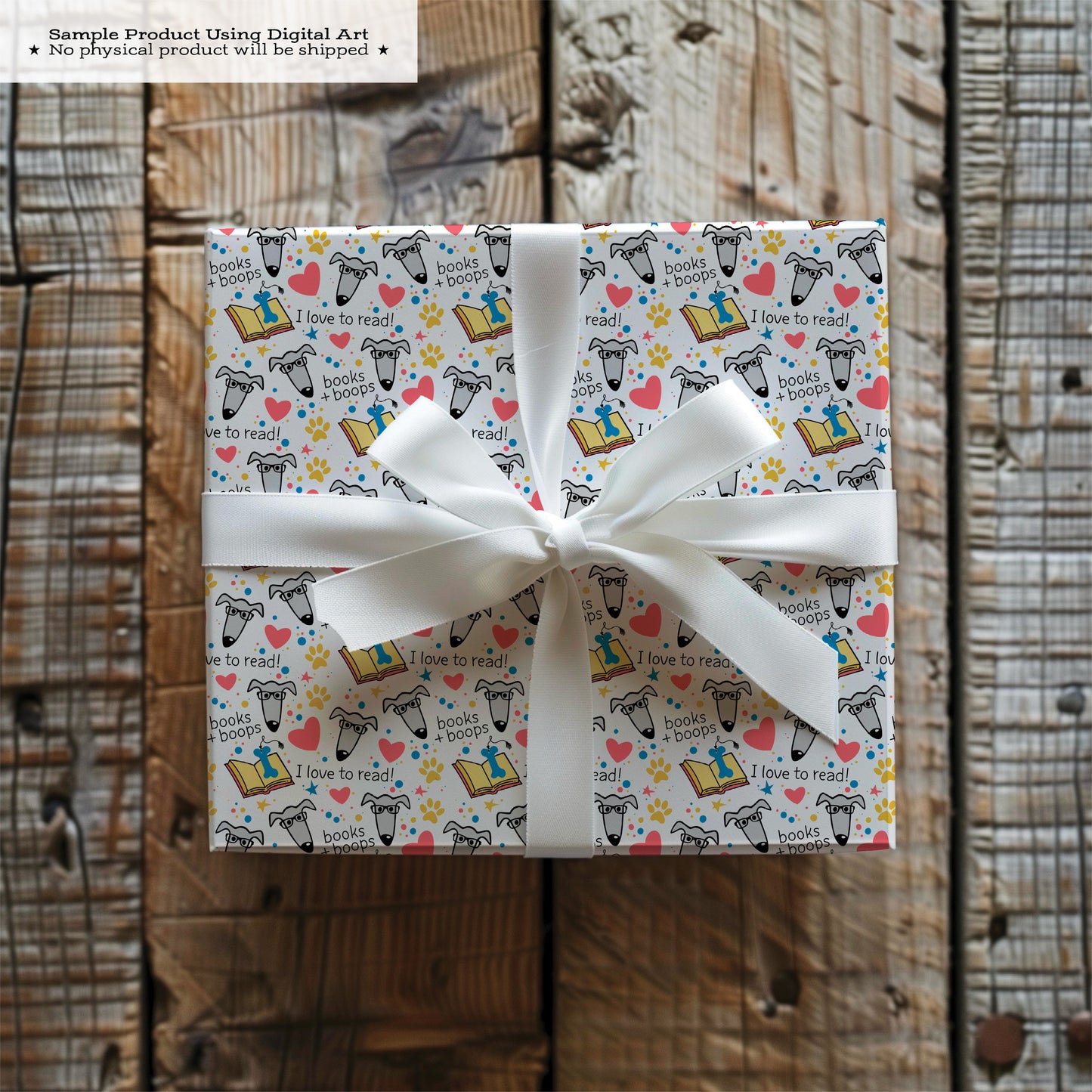 Books + Boops Dog Pattern • Greyhound Reading Seamless PNG • I Love to Read Print • Digital Download for Gifts & Crafts