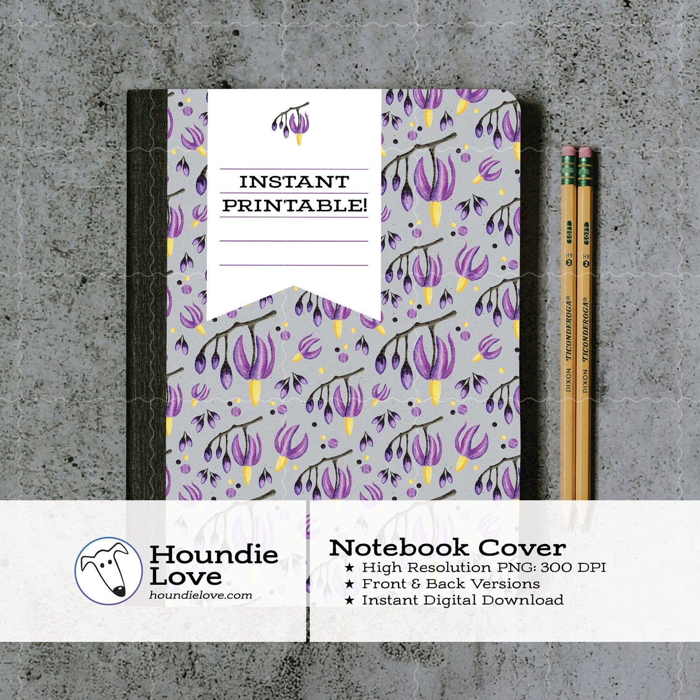 Deadly Nightshade Floral • Printable notebook cover • Watercolor Purple Gothic Digital Paper • Belladonna