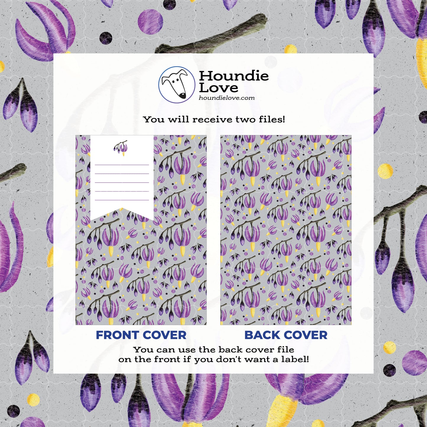 Deadly Nightshade Floral • Printable notebook cover • Watercolor Purple Gothic Digital Paper • Belladonna