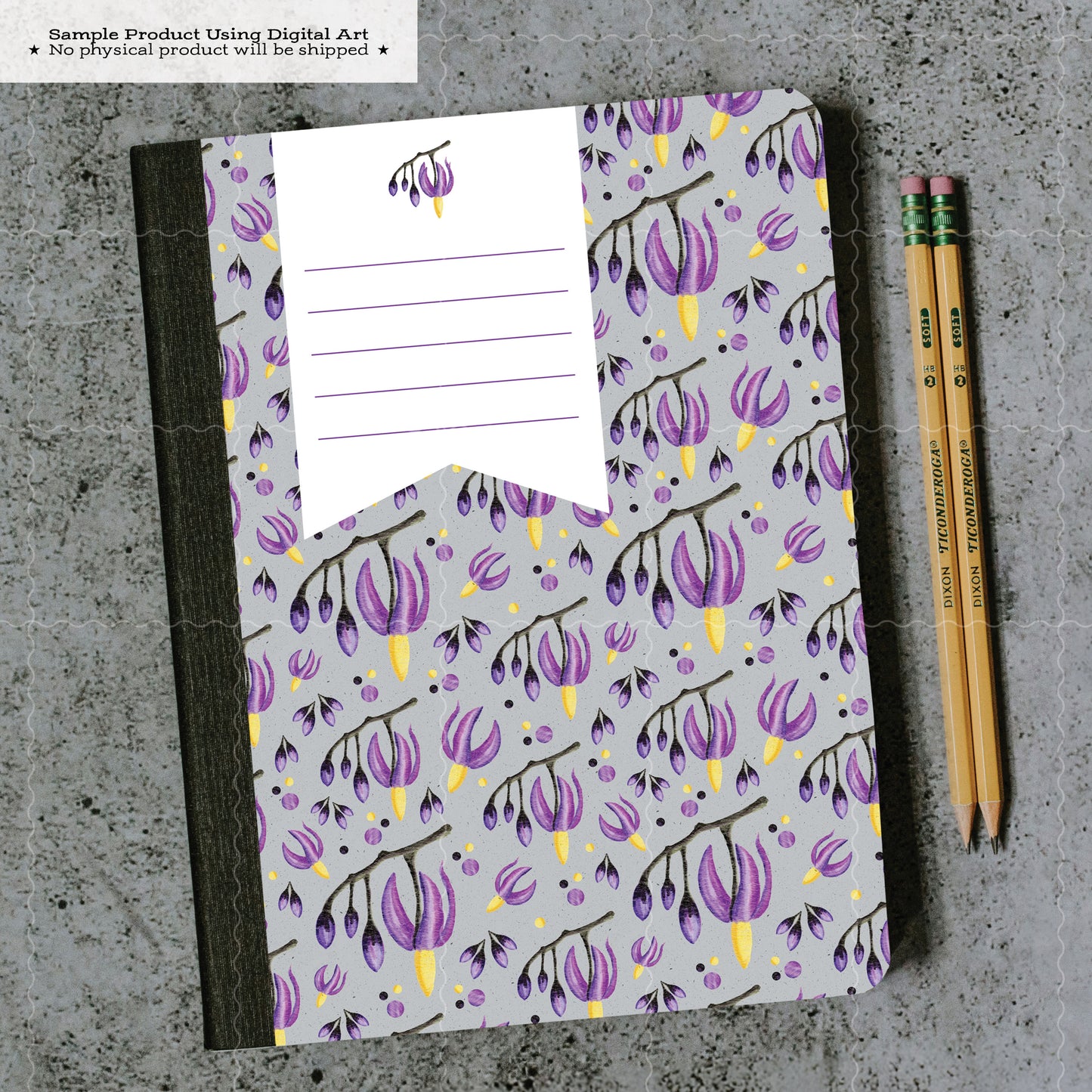 Deadly Nightshade Floral • Printable notebook cover • Watercolor Purple Gothic Digital Paper • Belladonna