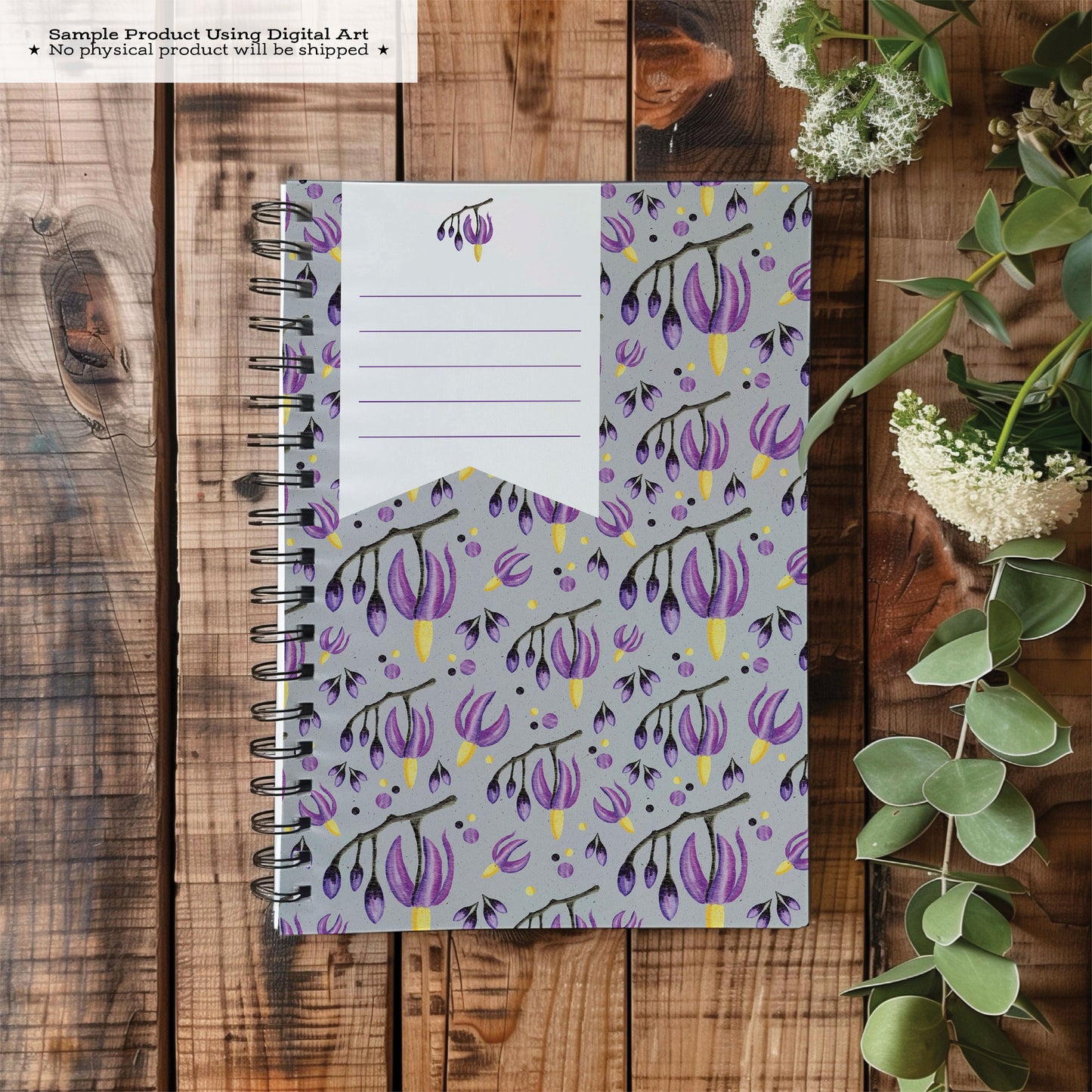 Deadly Nightshade Floral • Printable notebook cover • Watercolor Purple Gothic Digital Paper • Belladonna