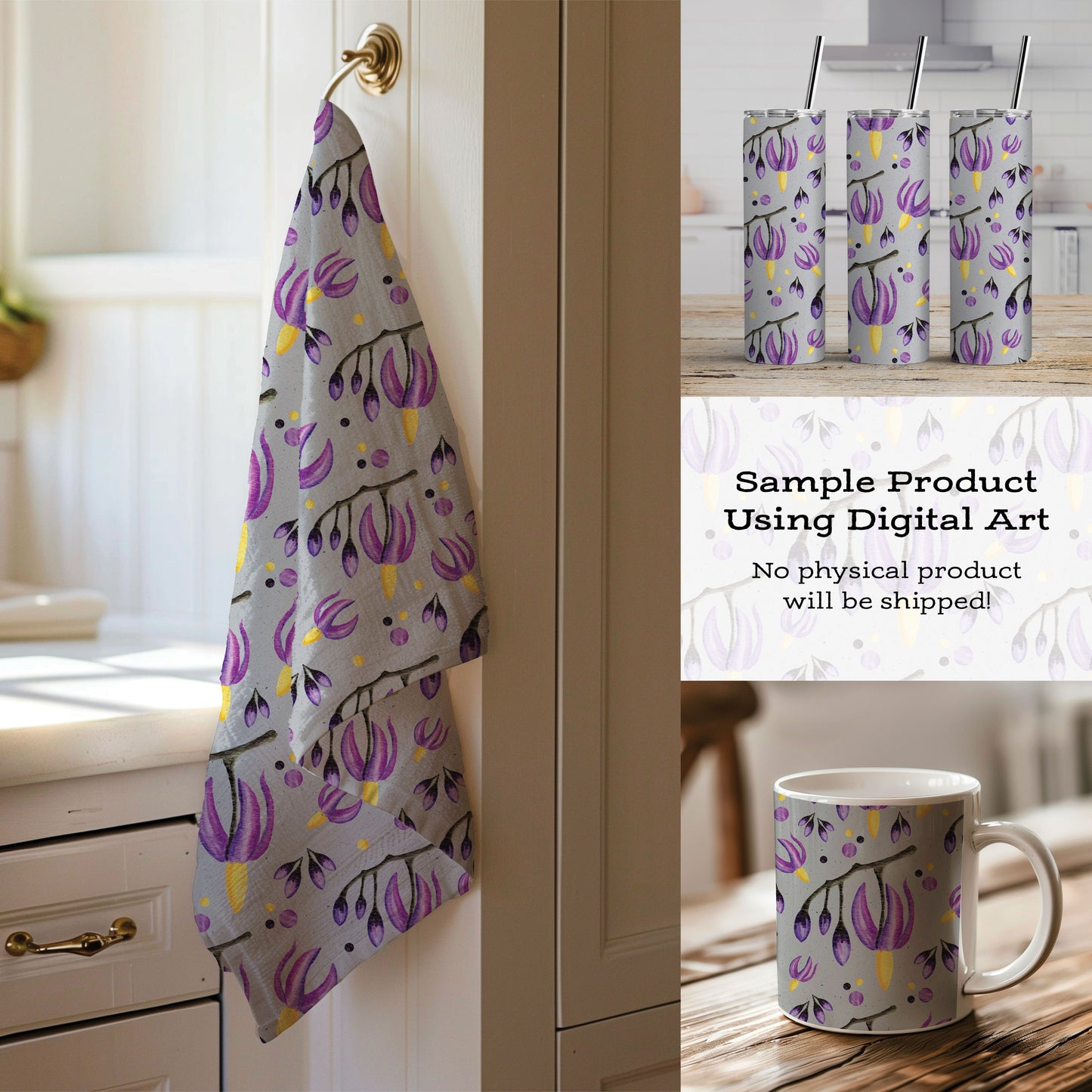 Deadly Nightshade Floral Seamless Pattern • Watercolor Purple Gothic Digital Paper • Belladonna