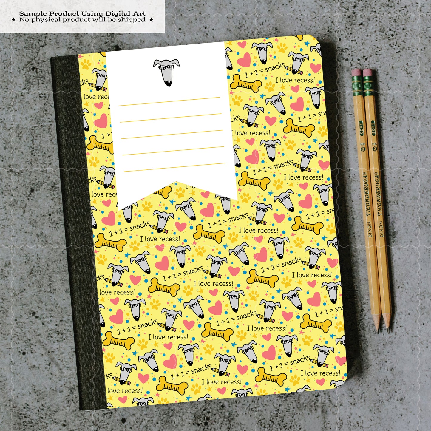 Printable Composition Notebook Cover PNG • Dogs Doing Math Back to School • Instant Download PNG • Front & Back Files