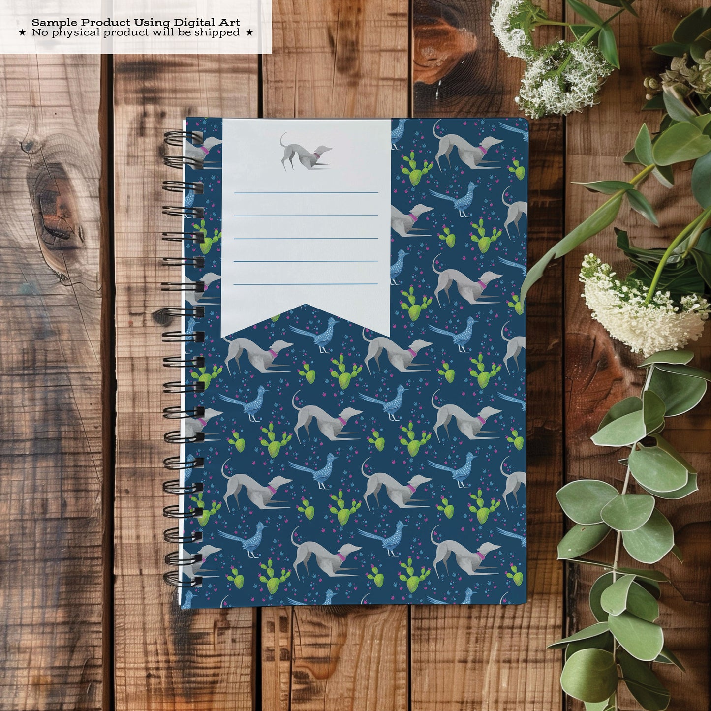 Printable Composition Notebook Cover PNG • Fast Desert Friends • Greyhound and Roadrunner • Instant Download PNG • Front & Back Files