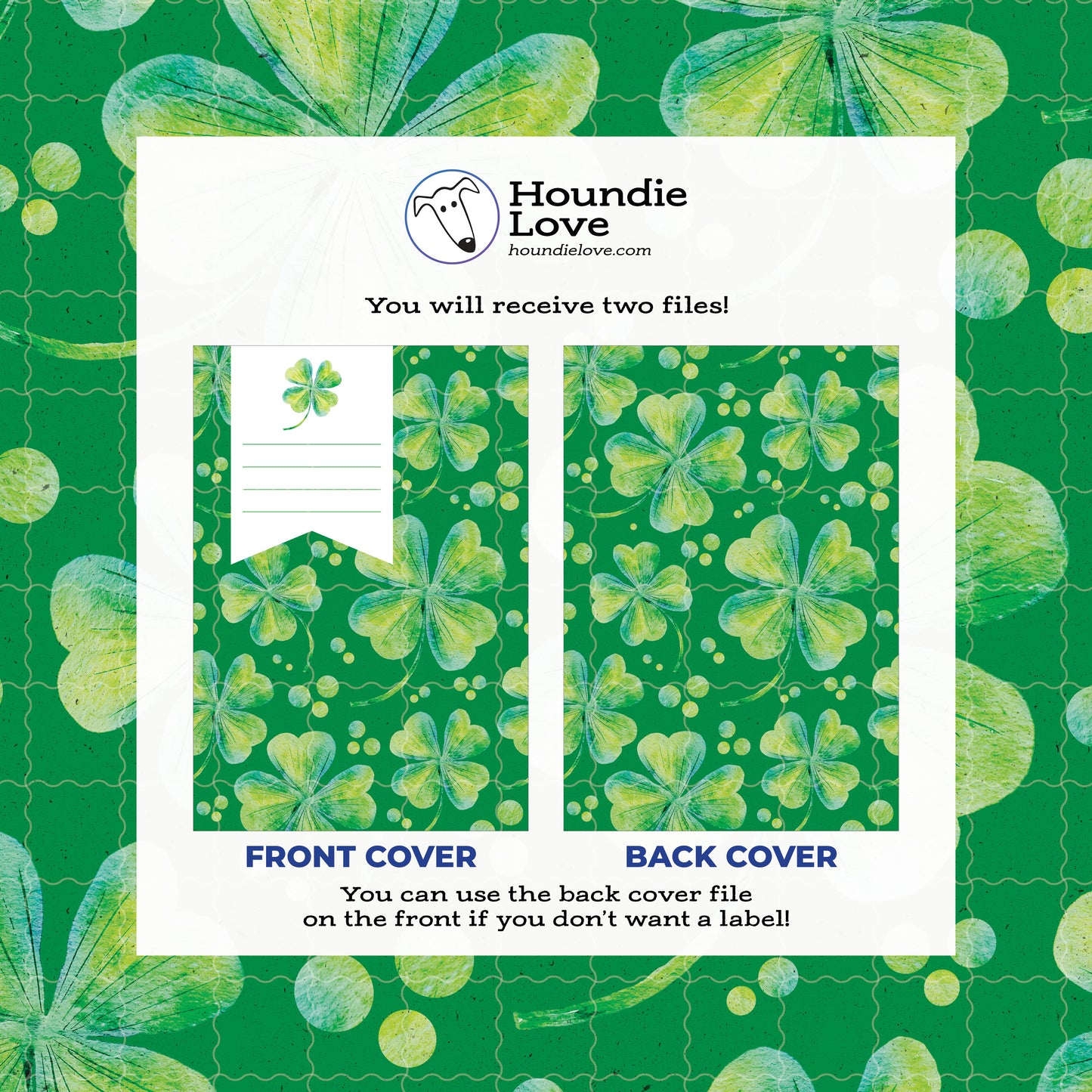 Printable Composition Notebook Cover PNG • Lucky Clover Notebook Cover • St. Patrick’s Day • Instant Download PNG • Front & Back Included