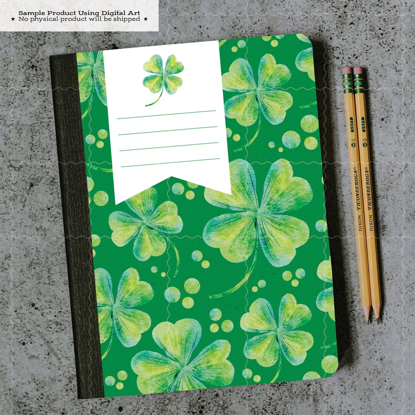 Printable Composition Notebook Cover PNG • Lucky Clover Notebook Cover • St. Patrick’s Day • Instant Download PNG • Front & Back Included