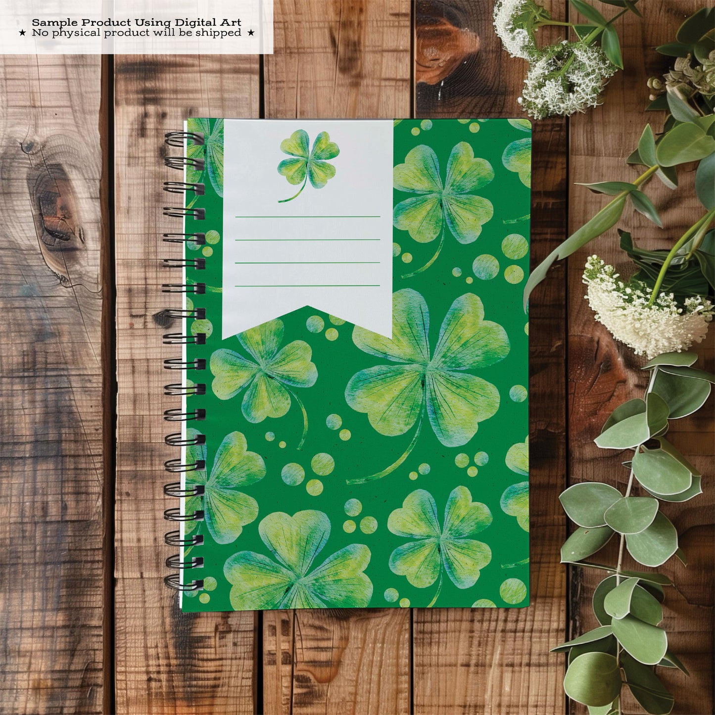 Printable Composition Notebook Cover PNG • Lucky Clover Notebook Cover • St. Patrick’s Day • Instant Download PNG • Front & Back Included