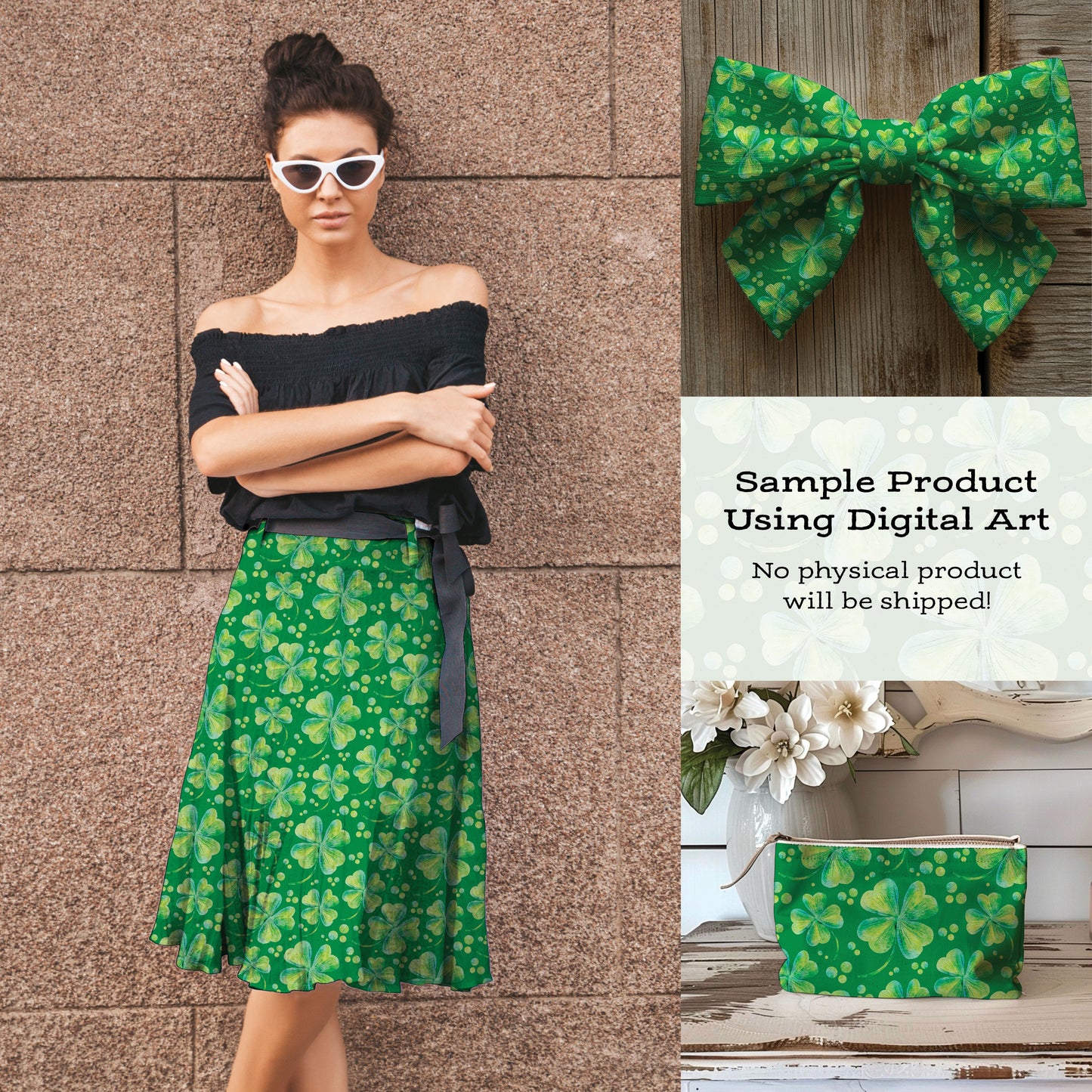 Watercolor Four Leaf Clover Pattern • Seamless Green PNG • St. Patrick’s Day Digital Paper • 300 DPI Instant Download