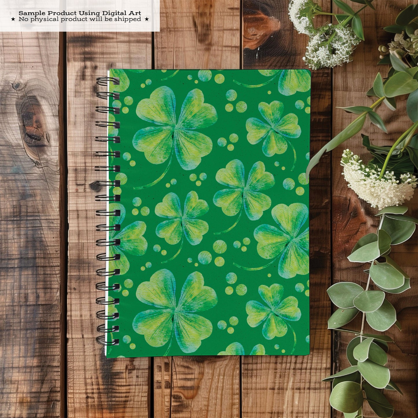 Watercolor Four Leaf Clover Pattern • Seamless Green PNG • St. Patrick’s Day Digital Paper • 300 DPI Instant Download