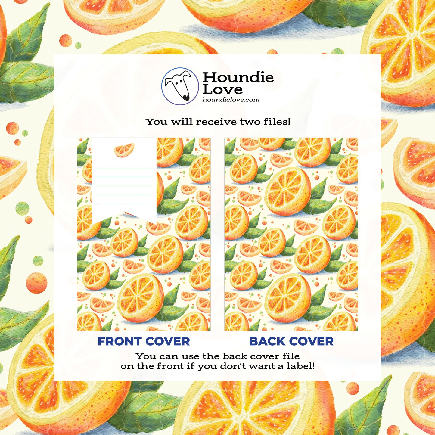 Citrus Sunshine • Watercolor Oranges and Slices • Printable notebook cover • Original Watercolor Art