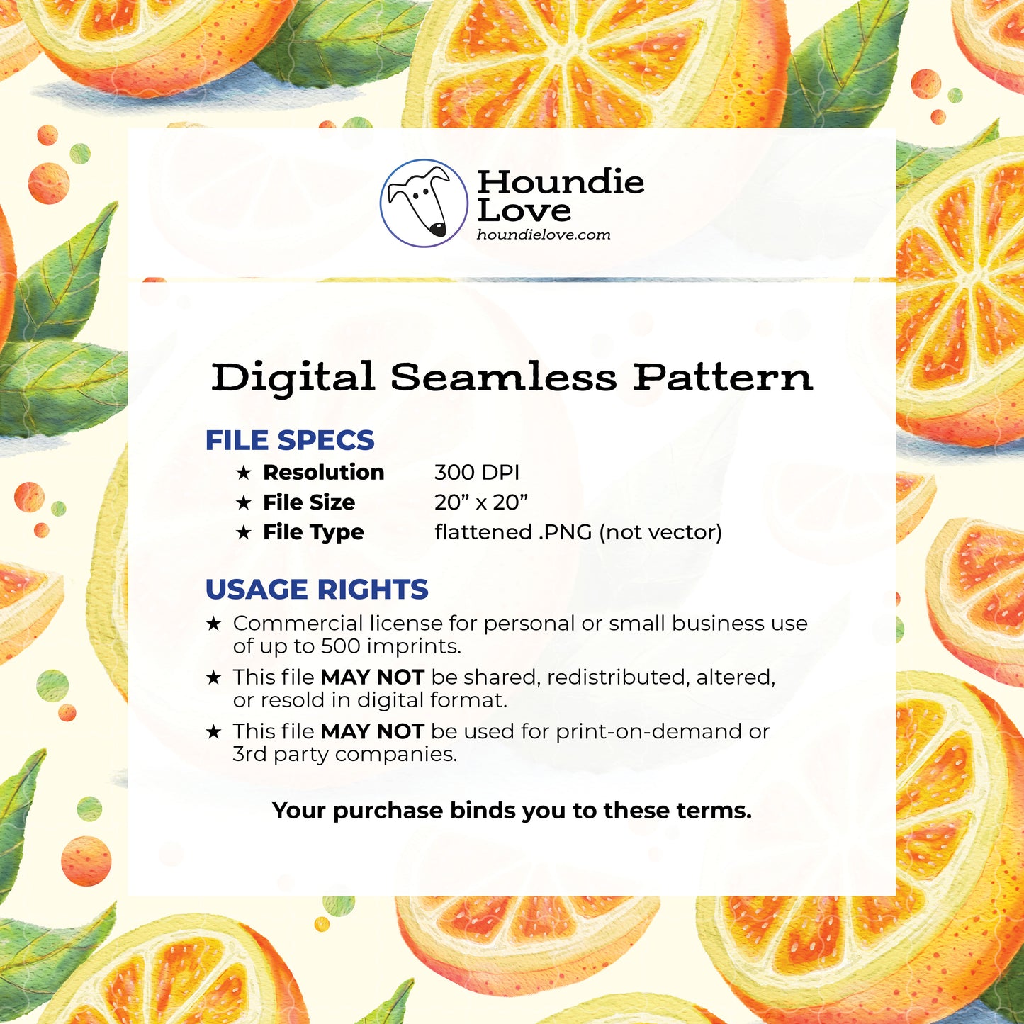 Citrus Sunshine Seamless Pattern • Watercolor Orange Slice Digital Paper • Summer Fruit Fabric Design PNG