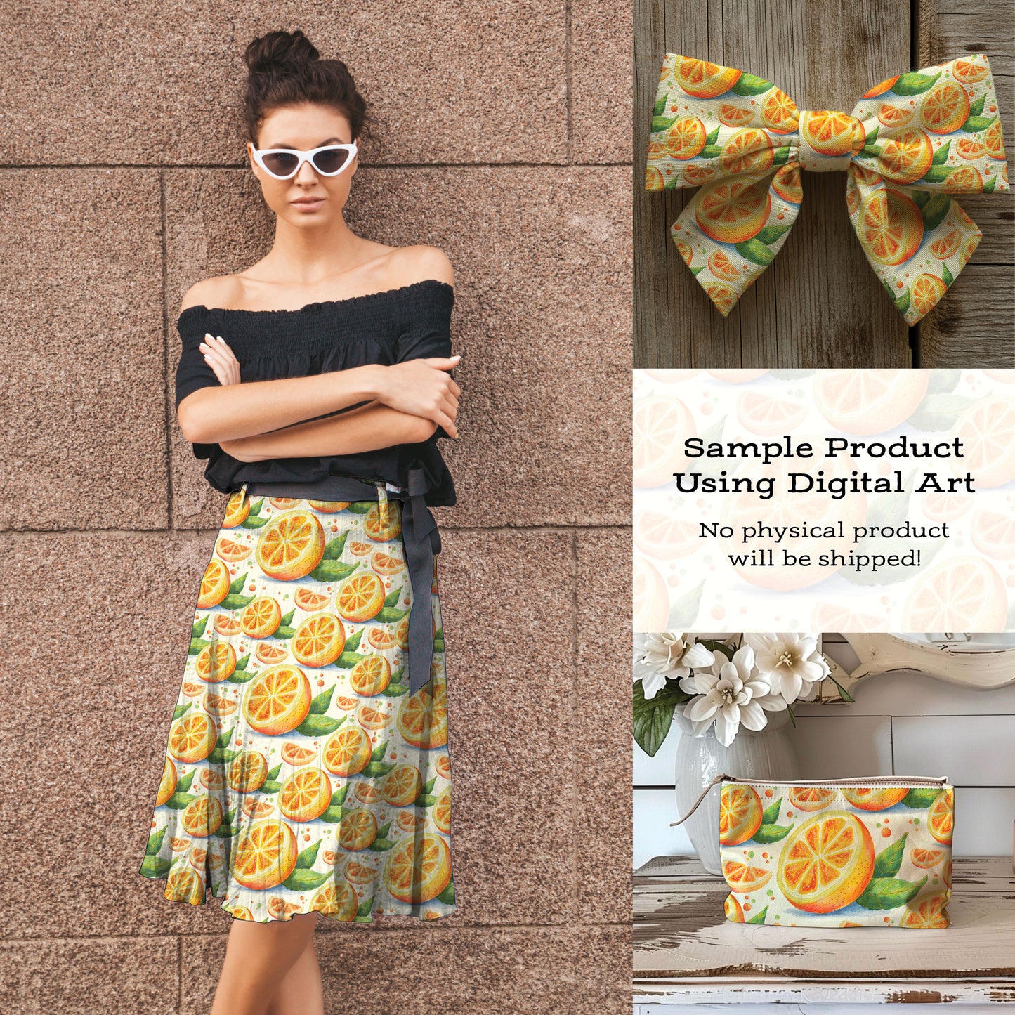 Citrus Sunshine Seamless Pattern • Watercolor Orange Slice Digital Paper • Summer Fruit Fabric Design PNG