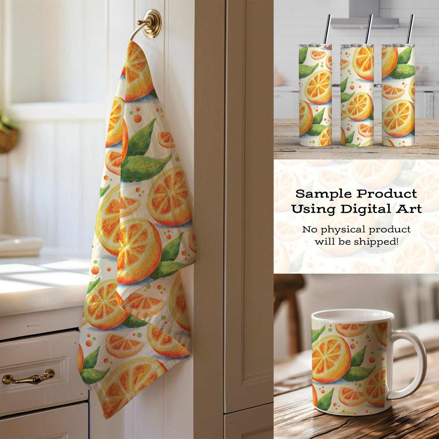 Citrus Sunshine Seamless Pattern • Watercolor Orange Slice Digital Paper • Summer Fruit Fabric Design PNG