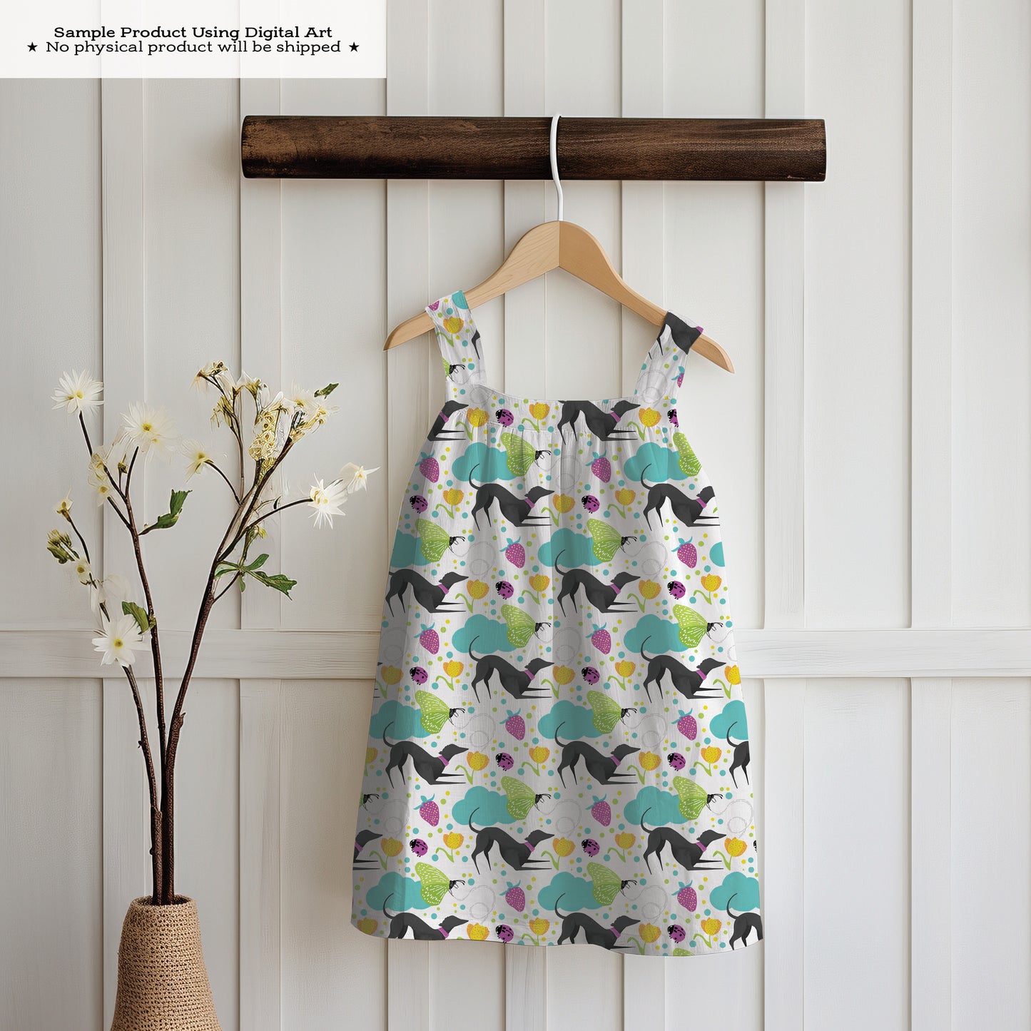 Greyhounds chasing butterflies in a summer garden – Digital Seamless Pattern