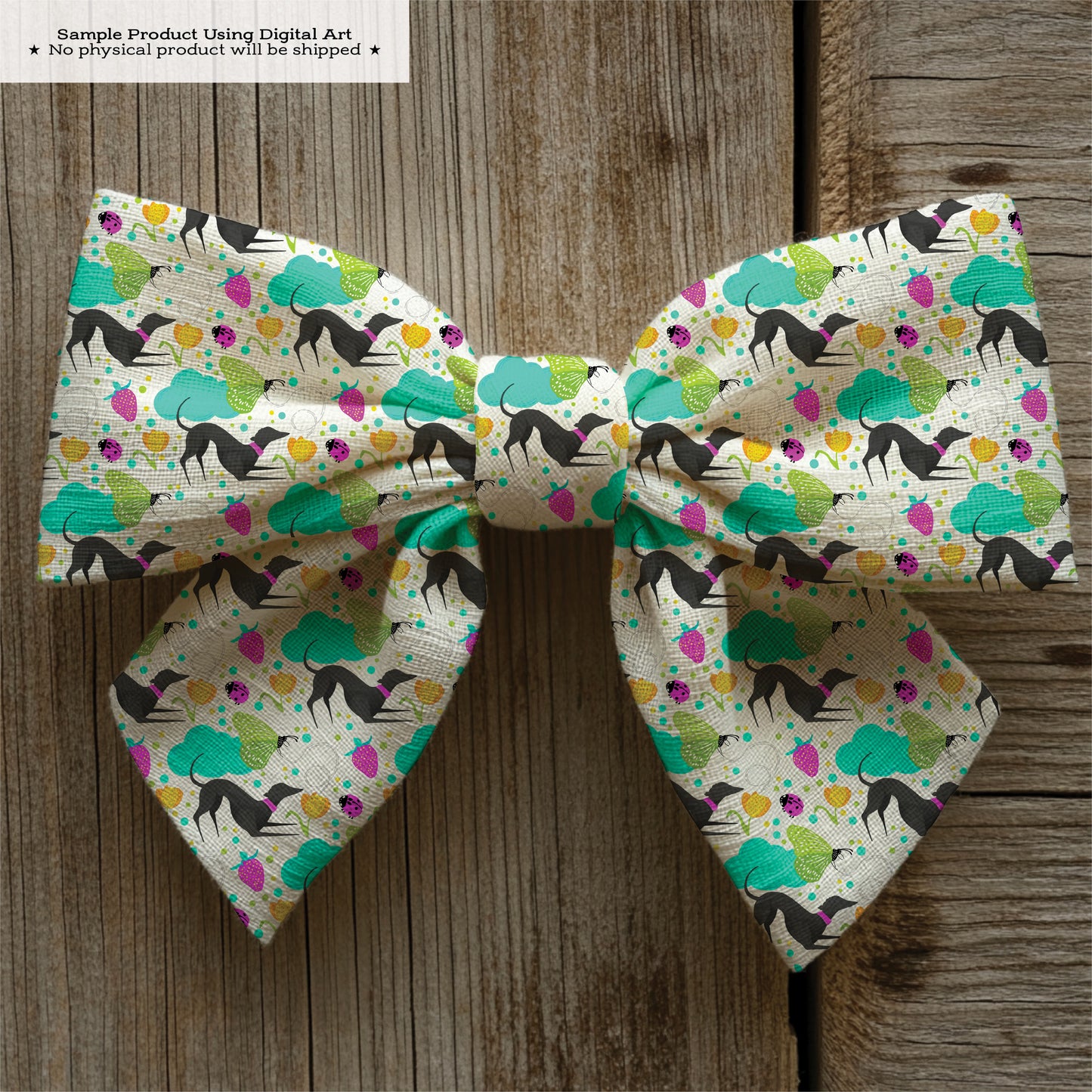 Greyhounds chasing butterflies in a summer garden – Digital Seamless Pattern