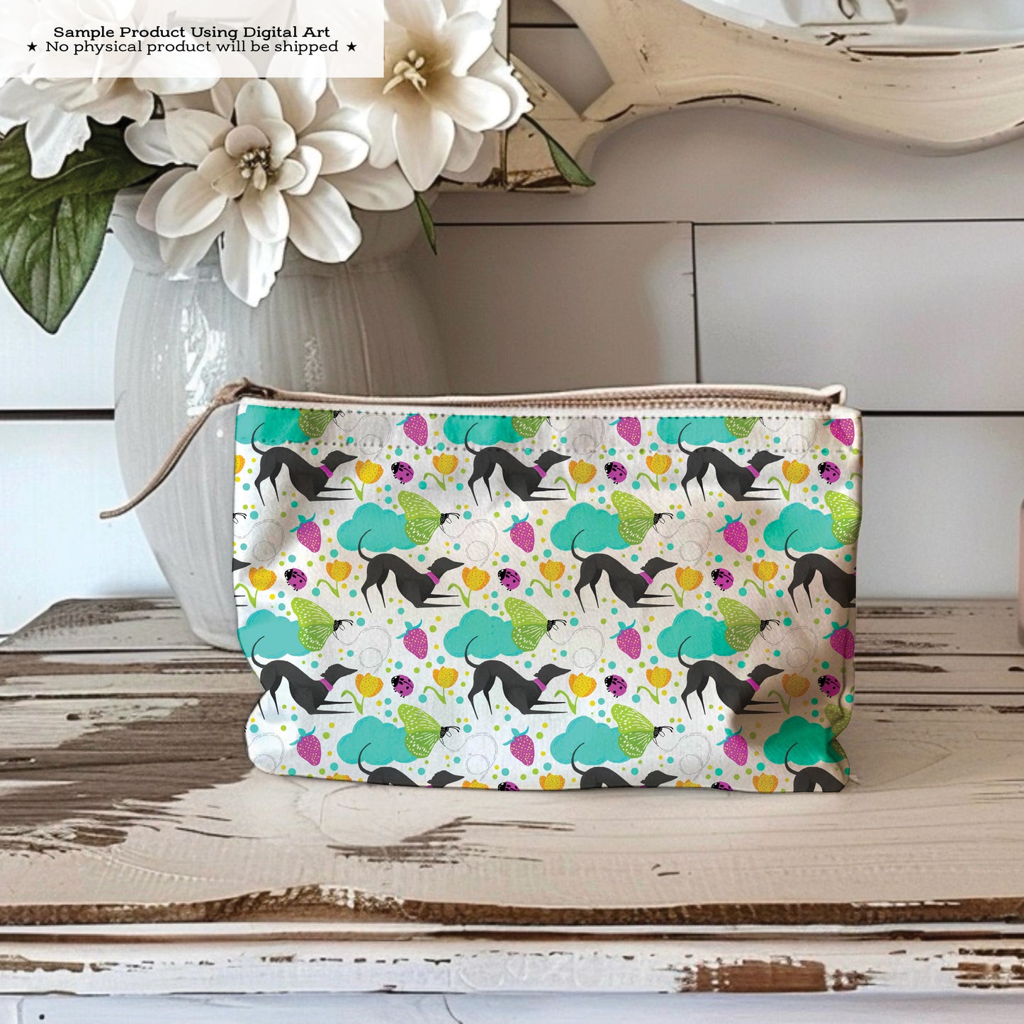 Greyhounds chasing butterflies in a summer garden – Digital Seamless Pattern