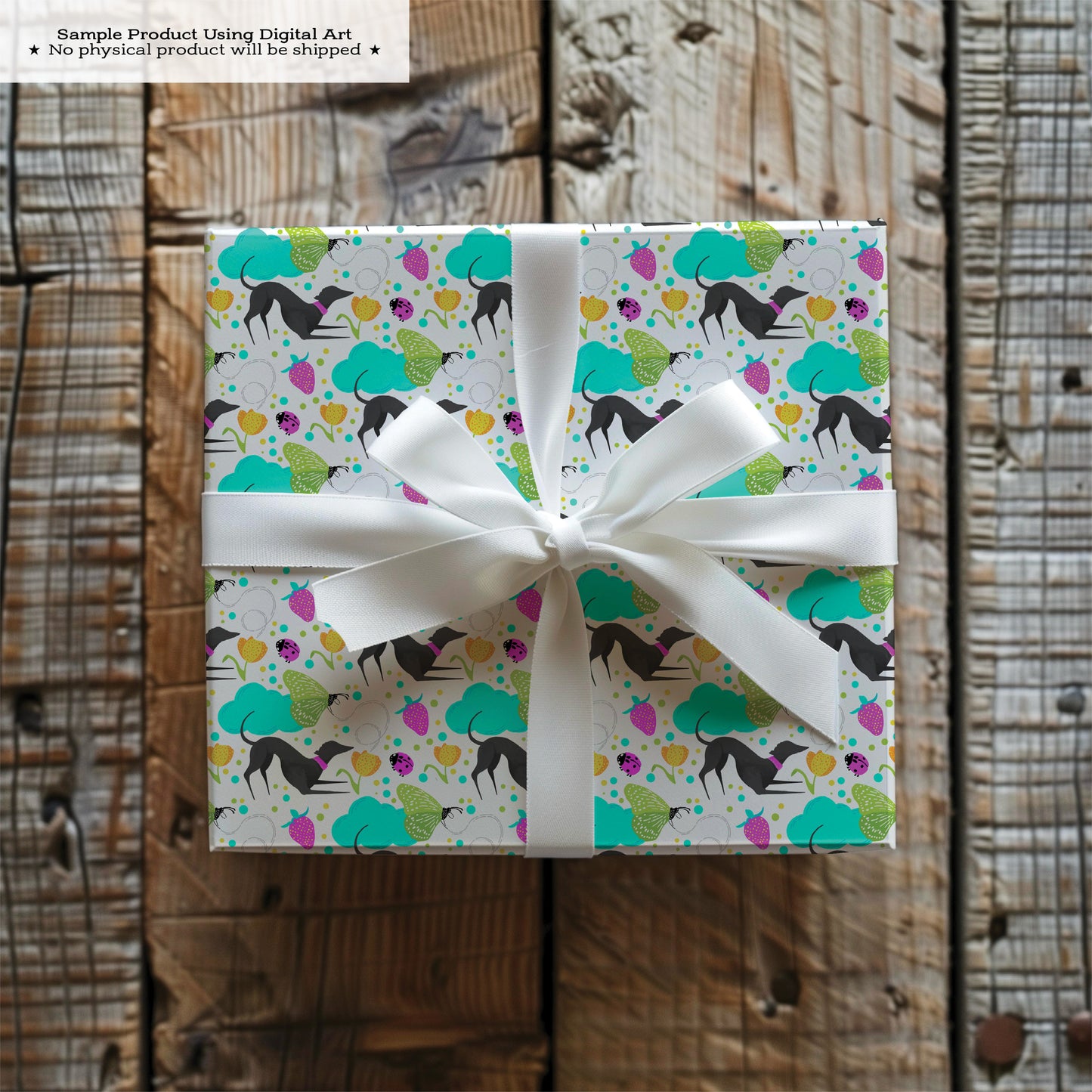 Greyhounds chasing butterflies in a summer garden – Digital Seamless Pattern