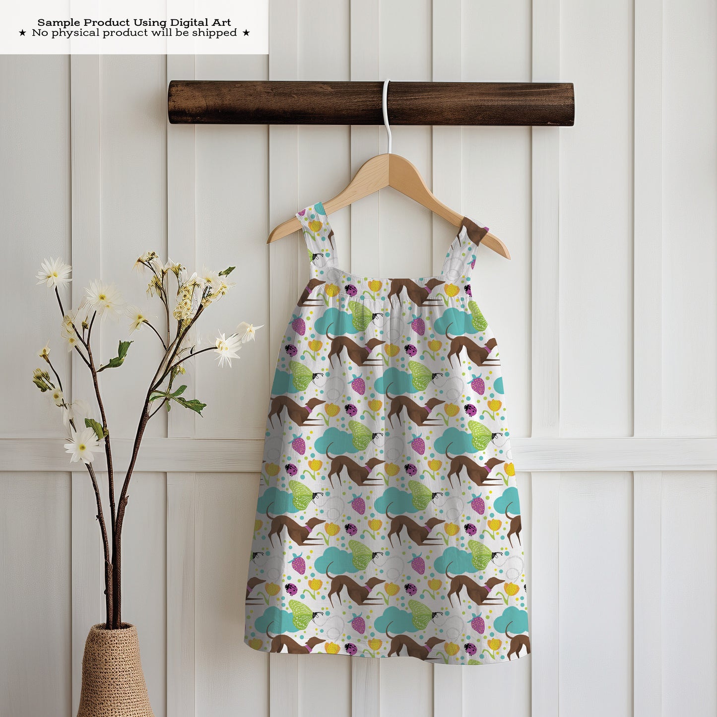 Greyhounds chasing butterflies in a summer garden – Digital Seamless Pattern
