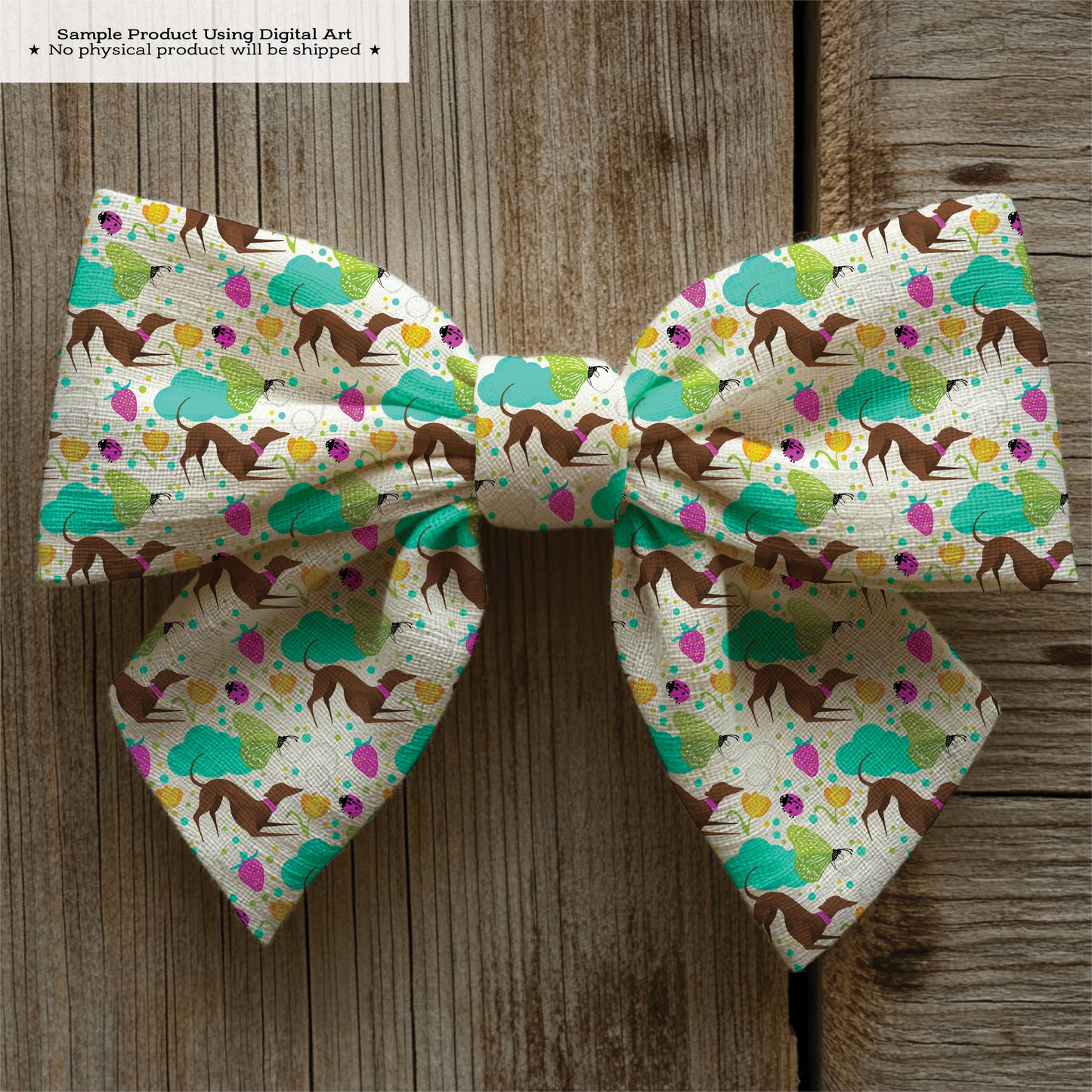 Greyhounds chasing butterflies in a summer garden – Digital Seamless Pattern