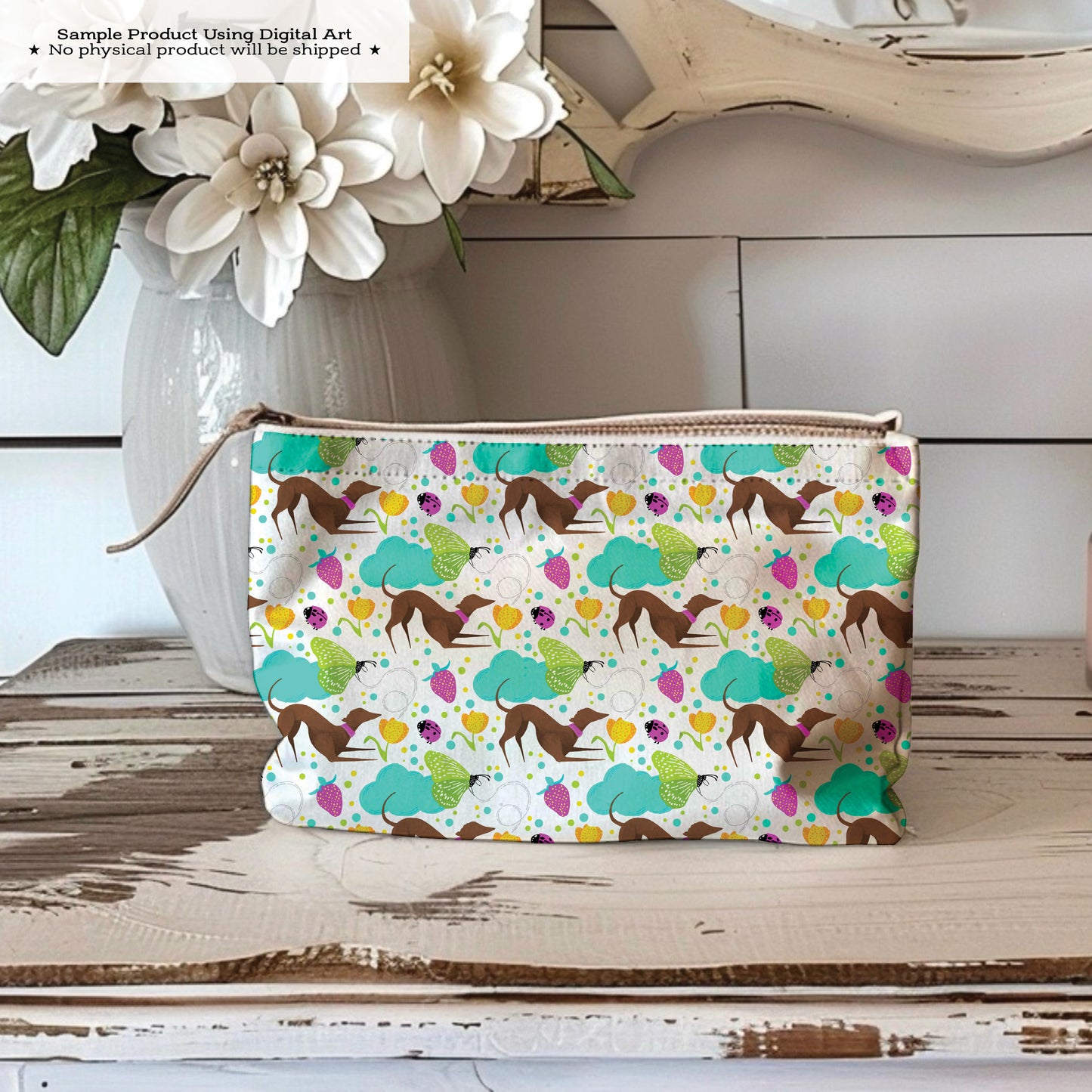 Greyhounds chasing butterflies in a summer garden – Digital Seamless Pattern