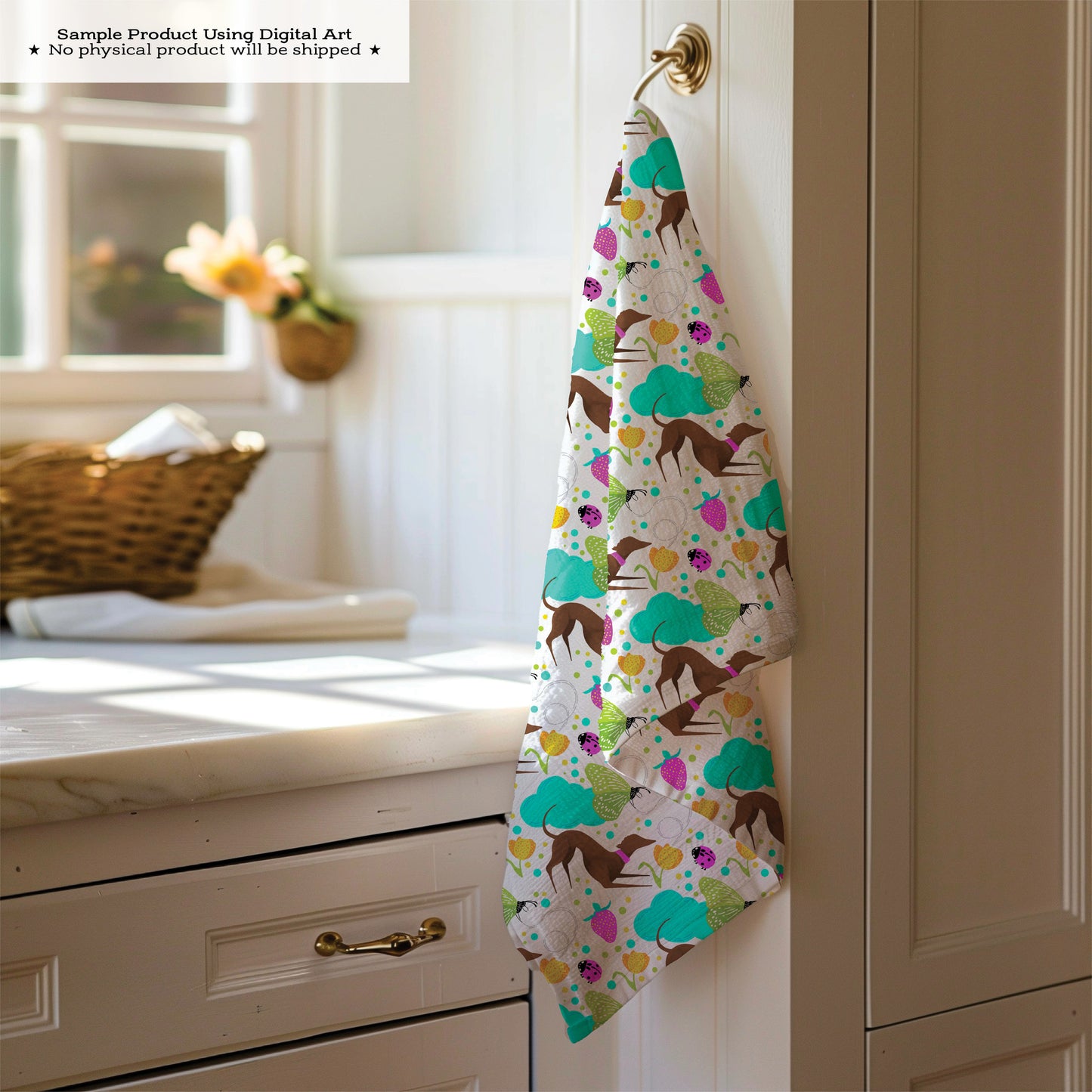 Greyhounds chasing butterflies in a summer garden – Digital Seamless Pattern