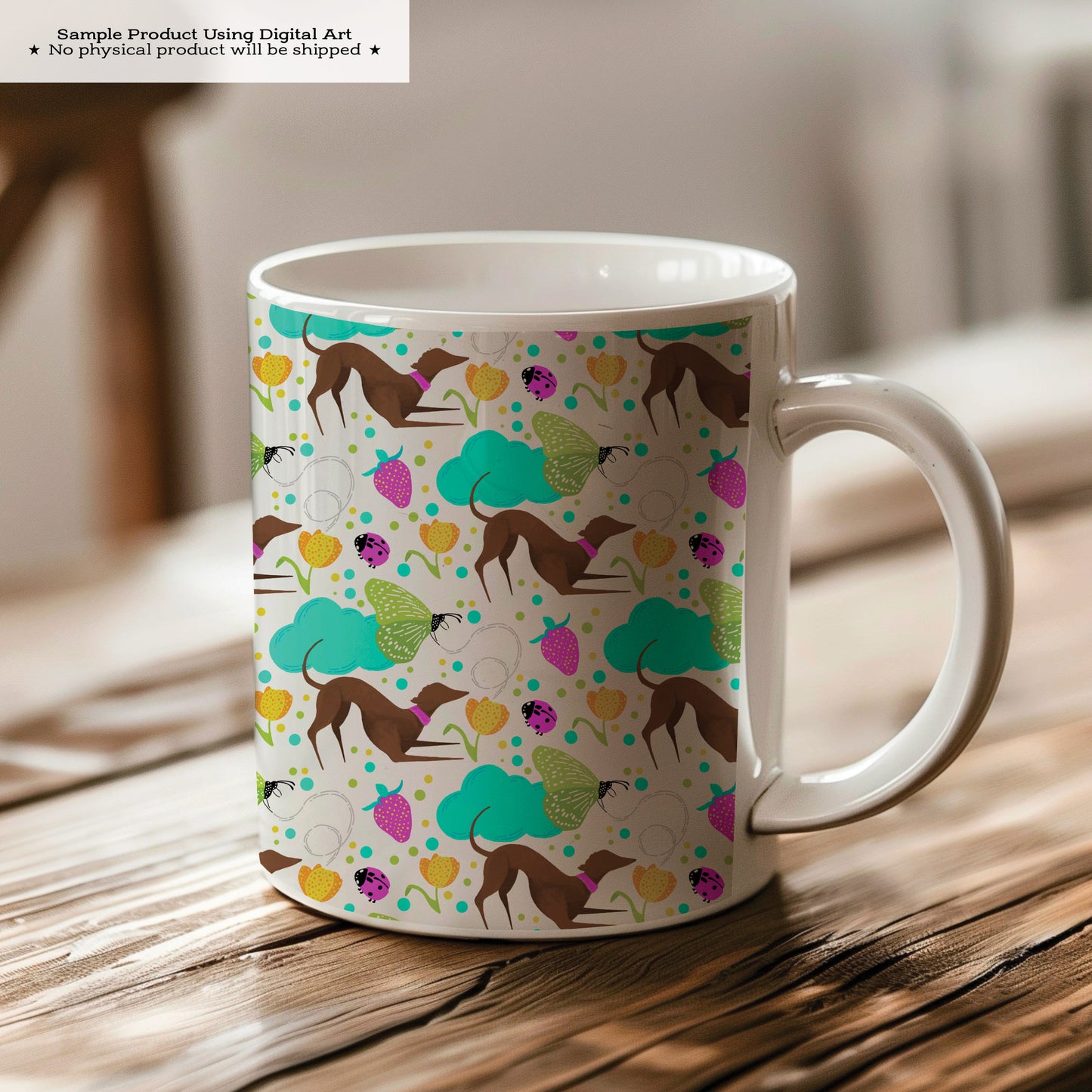 Greyhounds chasing butterflies in a summer garden – Digital Seamless Pattern