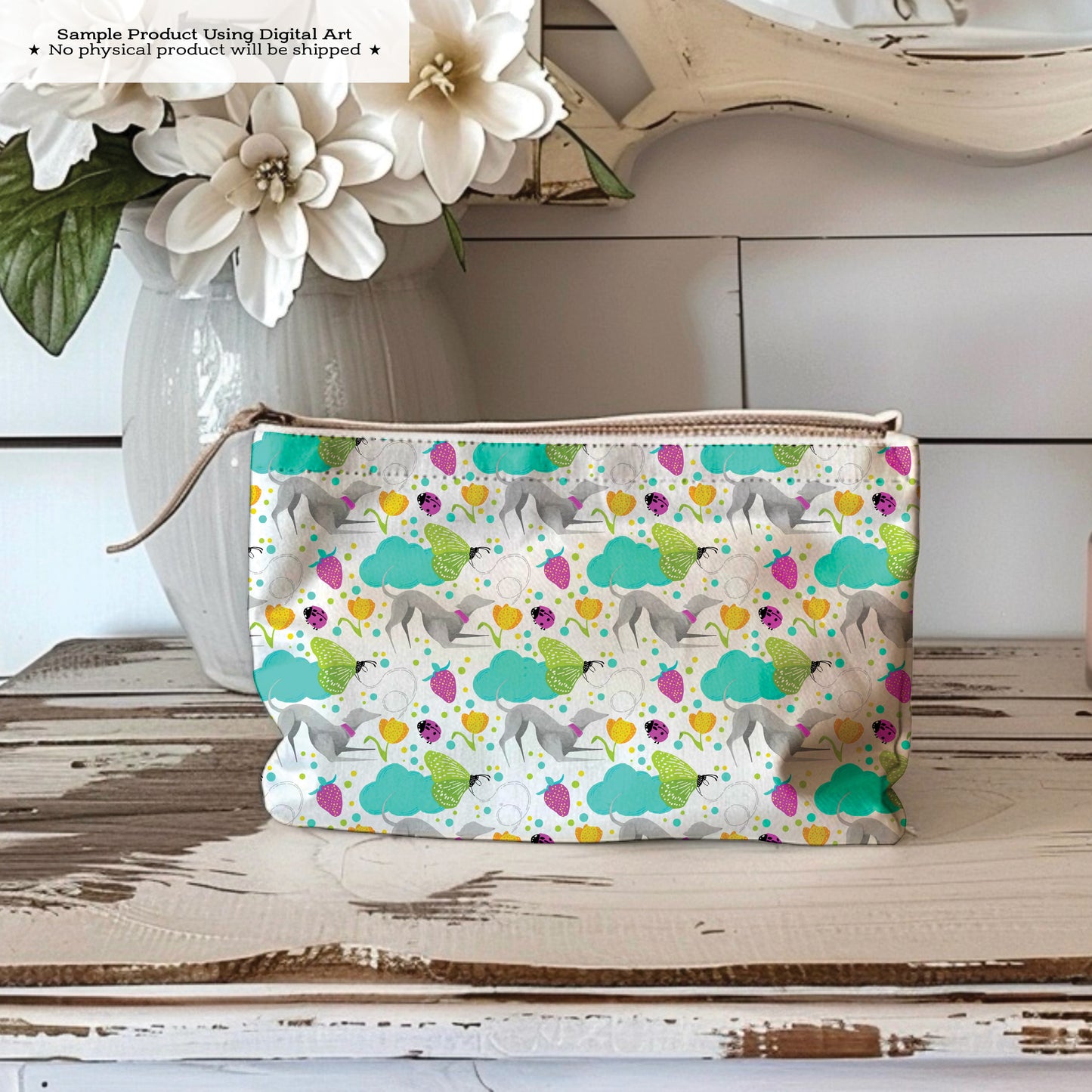Greyhounds chasing butterflies in a summer garden – Digital Seamless Pattern