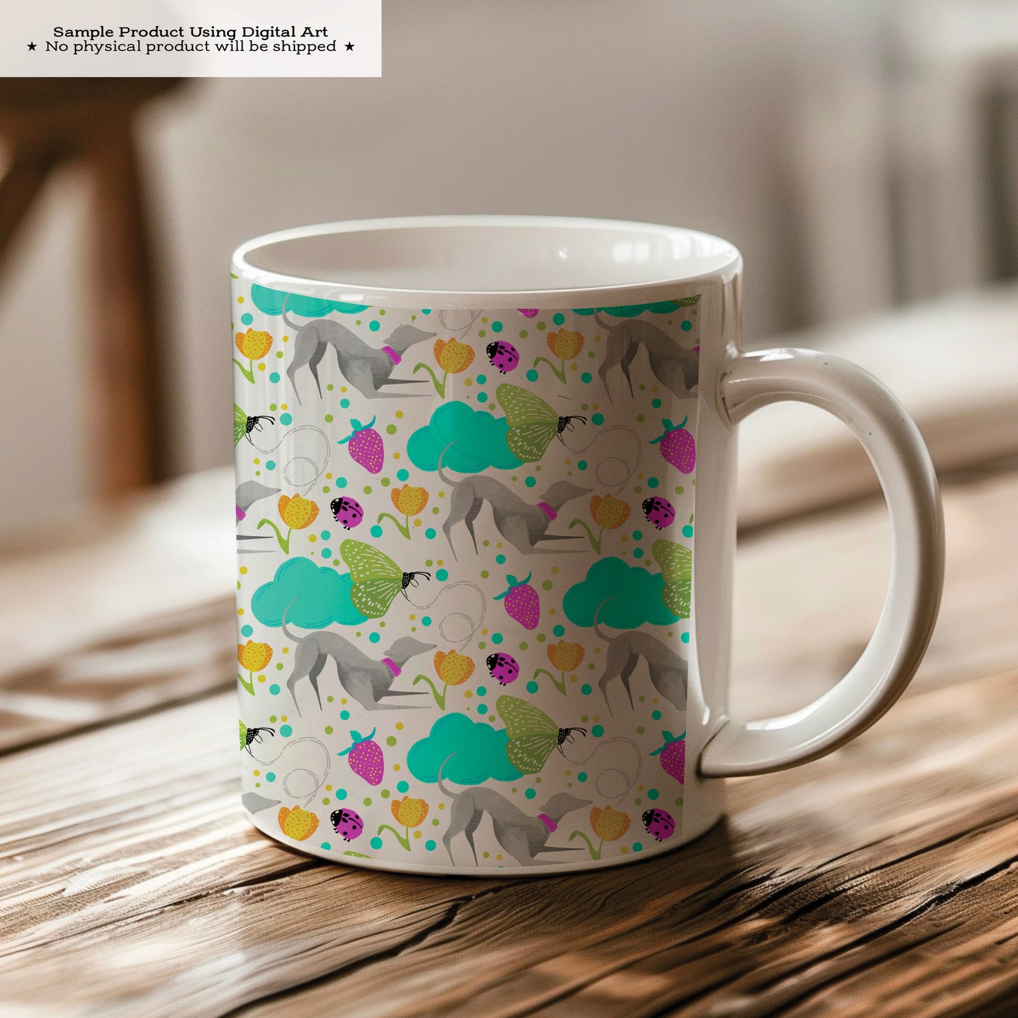 Greyhounds chasing butterflies in a summer garden – Digital Seamless Pattern