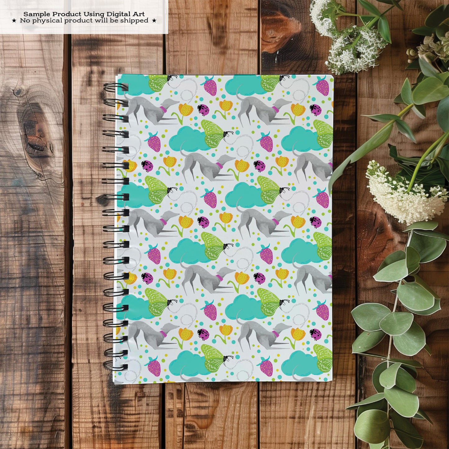 Greyhounds chasing butterflies in a summer garden – Digital Seamless Pattern