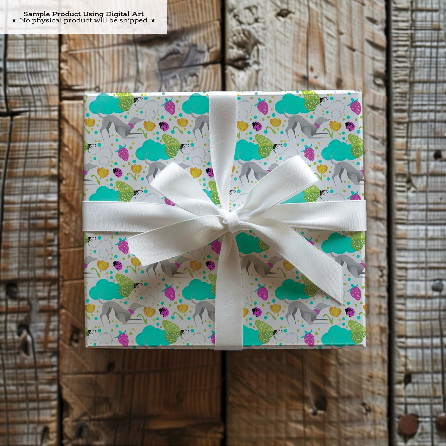 Greyhounds chasing butterflies in a summer garden – Digital Seamless Pattern