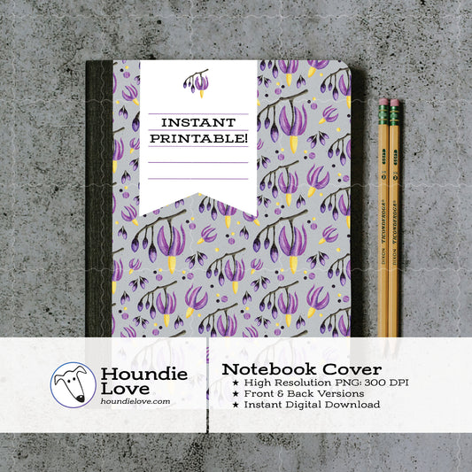 Deadly Nightshade Floral • Printable notebook cover • Watercolor Purple Gothic Digital Paper • Belladonna