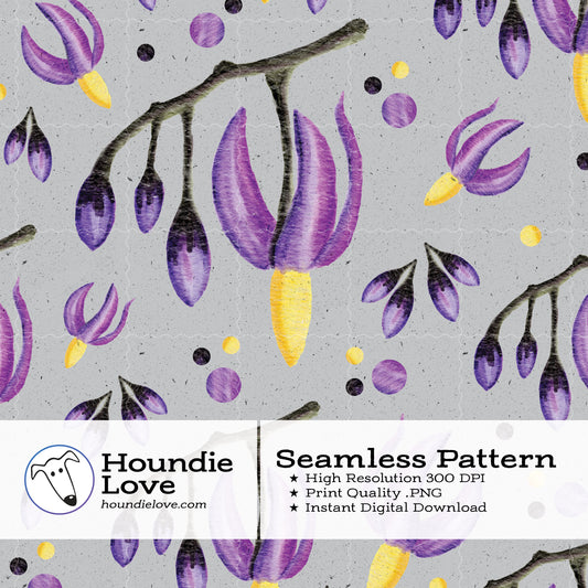 Deadly Nightshade Floral Seamless Pattern • Watercolor Purple Gothic Digital Paper • Belladonna