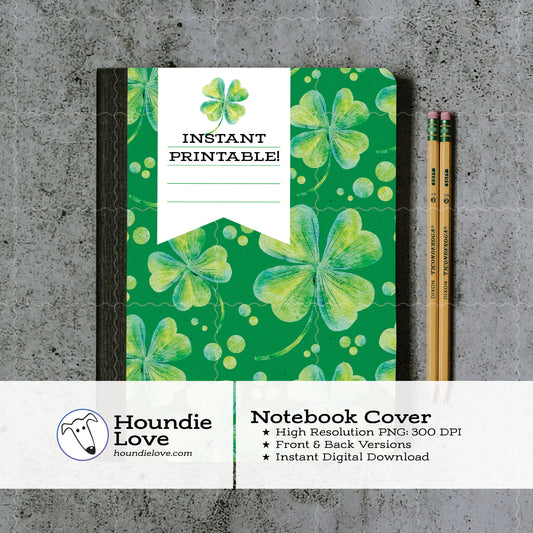 Printable Composition Notebook Cover PNG • Lucky Clover Notebook Cover • St. Patrick’s Day • Instant Download PNG • Front & Back Included