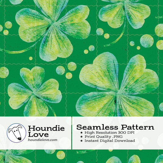 Watercolor Four Leaf Clover Pattern • Seamless Green PNG • St. Patrick’s Day Digital Paper • 300 DPI Instant Download