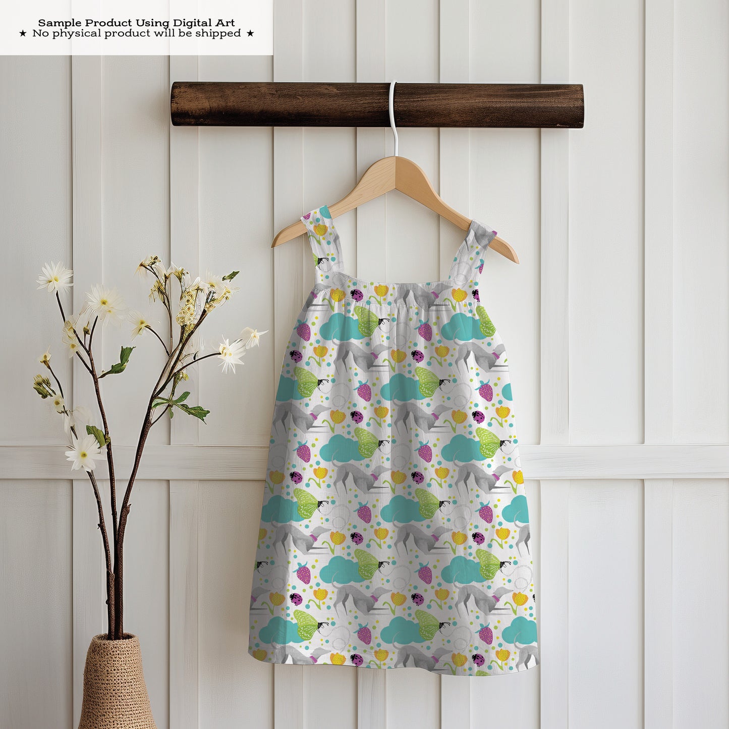 Greyhounds chasing butterflies in a summer garden – Digital Seamless Pattern