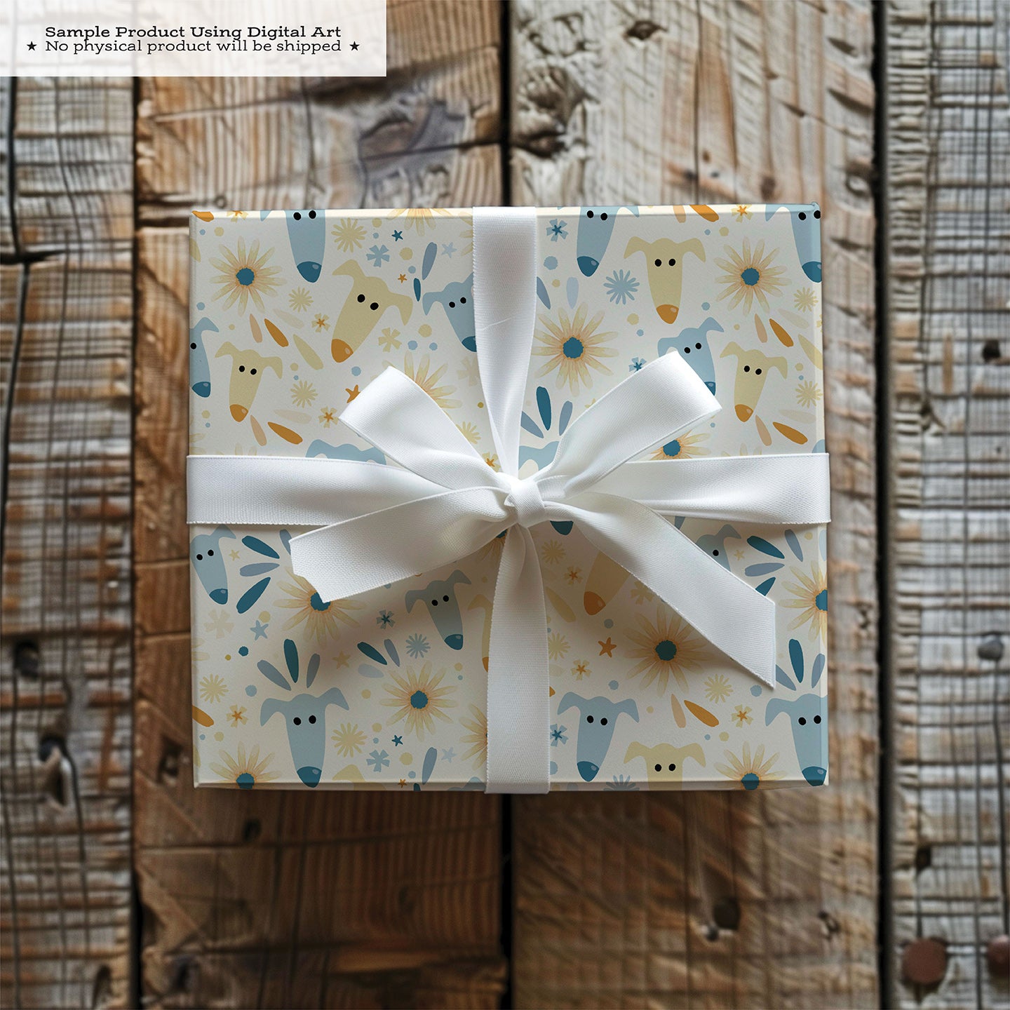 Wildflower Pups Seamless Pattern • Greyhound Floral PNG • Soft Cream Digital Download for Scrapbooking & Crafts