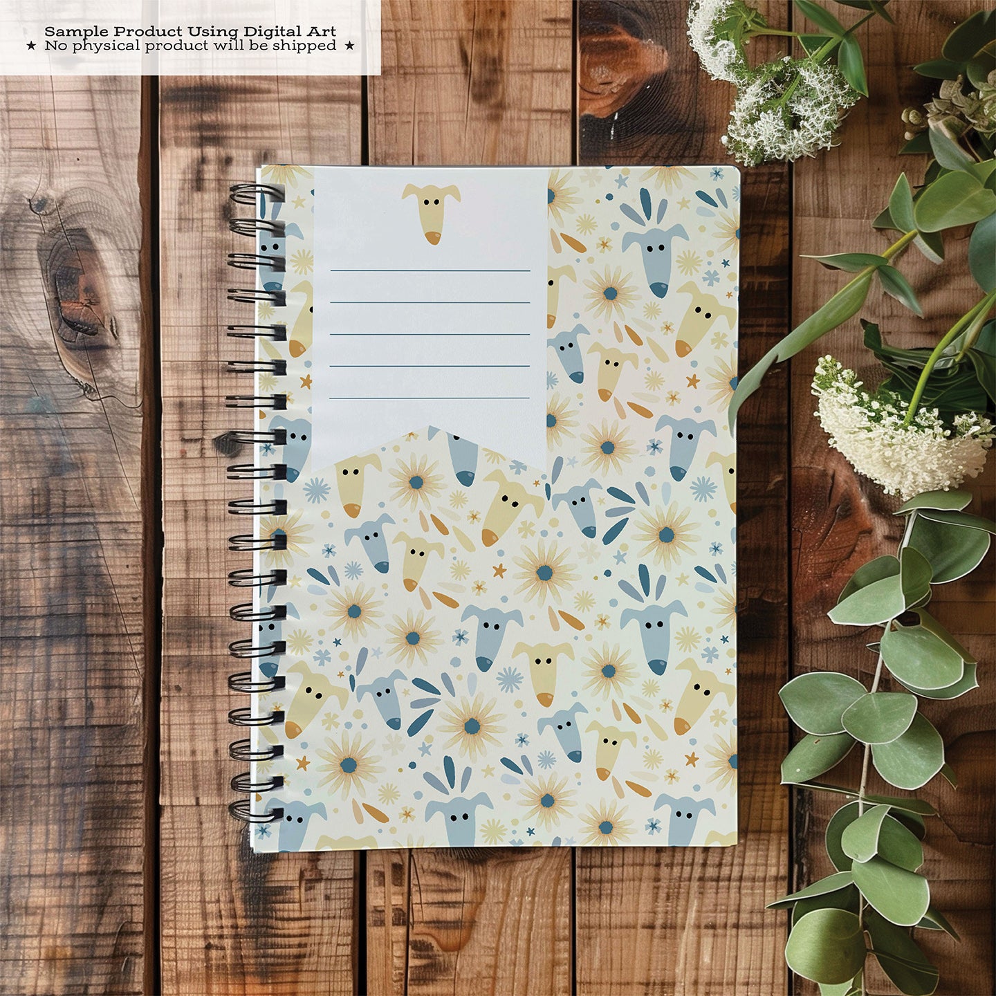 Wildflower Pups Seamless Pattern • Greyhound Floral PNG • Soft Cream Digital Download for Scrapbooking & Crafts